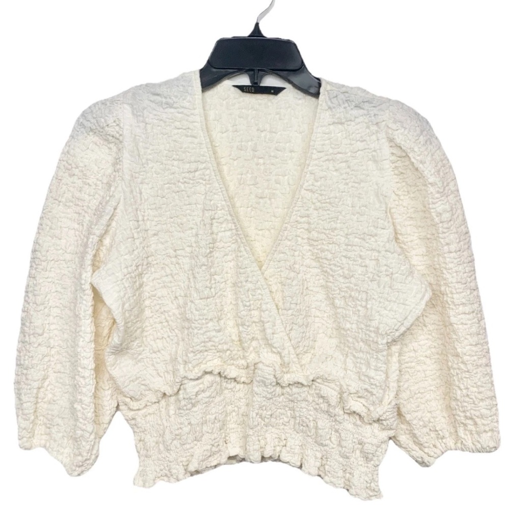 SEED Women’s Cream Scrunchy Crop Top Boho Chic Festival Peasant Size Medium